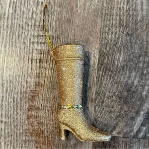 Sparkly Gold Glitter Western Heeled Boot Christmas Tree Ornament